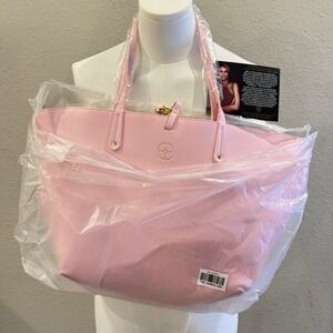 New IMAN Global Chic Tote Pink Cashmere/Camel Weekender Large Bag Hsn Feminine